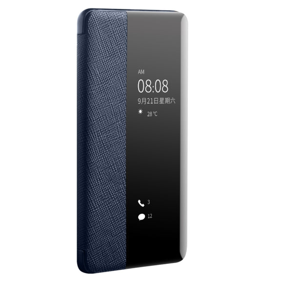 For Huawei P40 Pro QIALINO Puda Texture Side Window View Leather Phone Case(Blue)