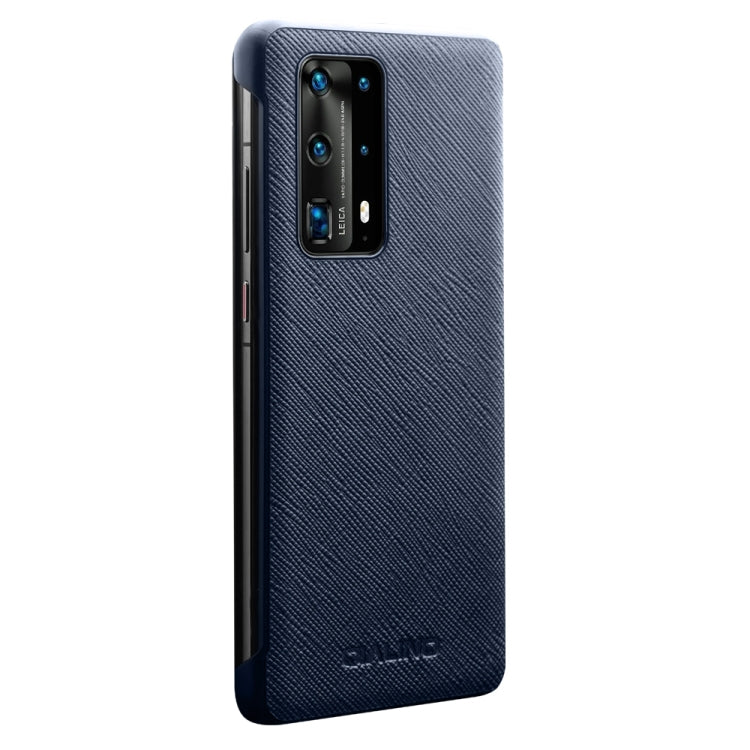 For Huawei P40 Pro QIALINO Puda Texture Side Window View Leather Phone Case(Blue)
