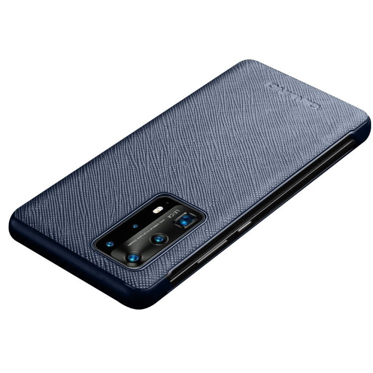 For Huawei P40 Pro QIALINO Puda Texture Side Window View Leather Phone Case(Blue)