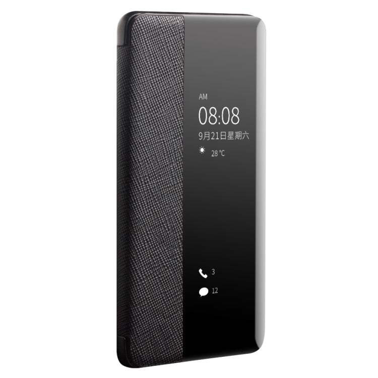 For Huawei P40 QIALINO Puda Texture Side Window View Leather Phone Case(Black)