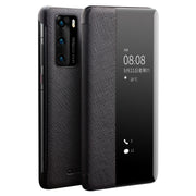 For Huawei P40 QIALINO Puda Texture Side Window View Leather Phone Case(Black)