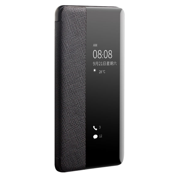 For Huawei P40 QIALINO Puda Texture Side Window View Leather Phone Case(Black)