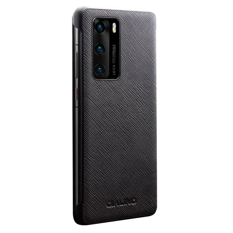 For Huawei P40 QIALINO Puda Texture Side Window View Leather Phone Case(Black)