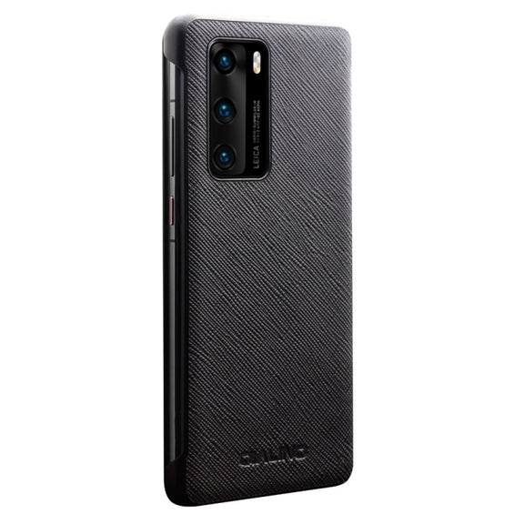 For Huawei P40 QIALINO Puda Texture Side Window View Leather Phone Case(Black)