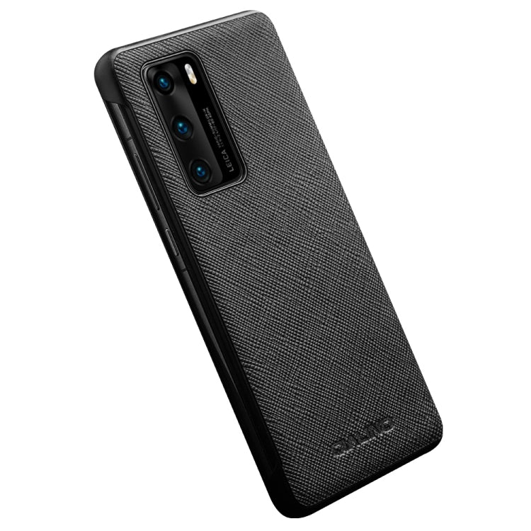 For Huawei P40 QIALINO Puda Texture Side Window View Leather Phone Case(Black)