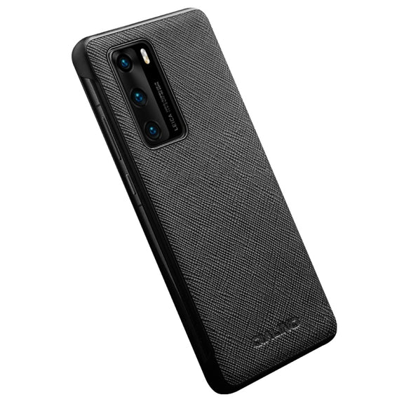 For Huawei P40 QIALINO Puda Texture Side Window View Leather Phone Case(Black)