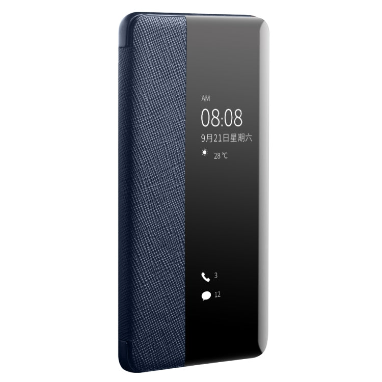 For Huawei P40 QIALINO Puda Texture Side Window View Leather Phone Case(Blue)