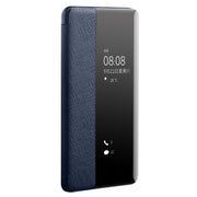 For Huawei P40 QIALINO Puda Texture Side Window View Leather Phone Case(Blue)