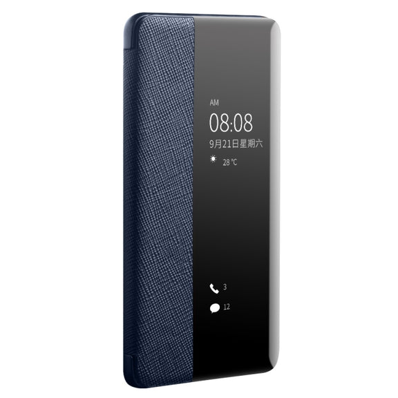 For Huawei P40 QIALINO Puda Texture Side Window View Leather Phone Case(Blue)
