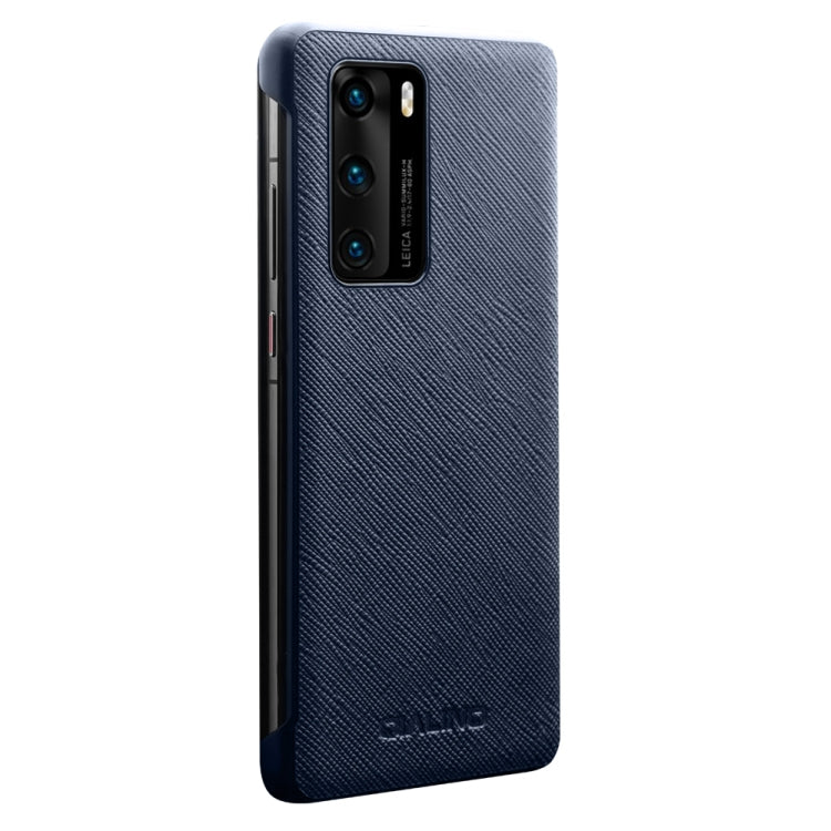 For Huawei P40 QIALINO Puda Texture Side Window View Leather Phone Case(Blue)