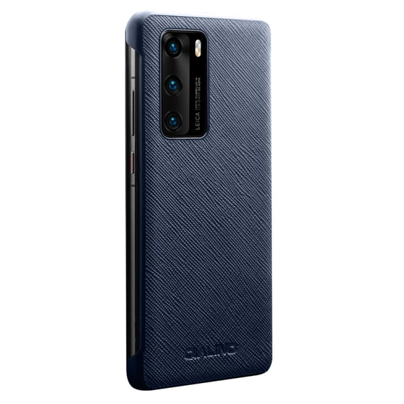 For Huawei P40 QIALINO Puda Texture Side Window View Leather Phone Case(Blue)