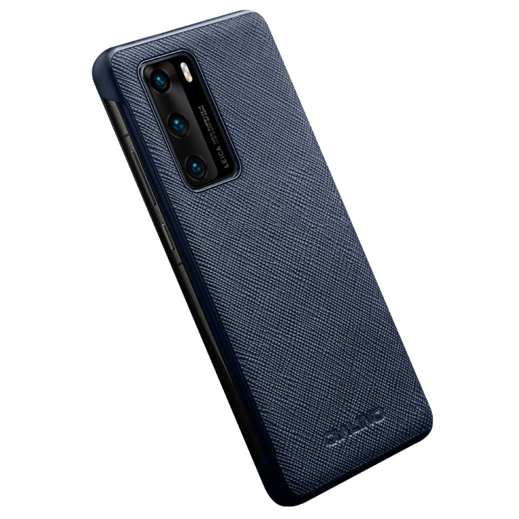 For Huawei P40 QIALINO Puda Texture Side Window View Leather Phone Case(Blue)