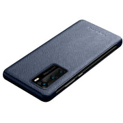 For Huawei P40 QIALINO Puda Texture Side Window View Leather Phone Case(Blue)
