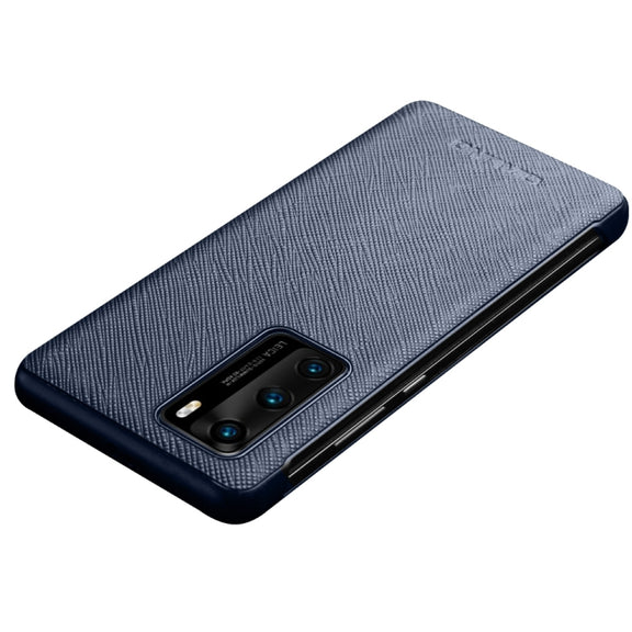 For Huawei P40 QIALINO Puda Texture Side Window View Leather Phone Case(Blue)
