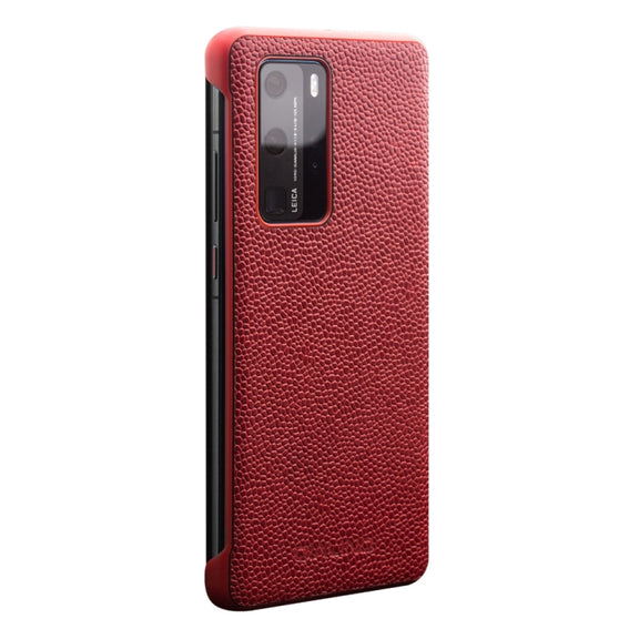 For Huawei P40 Pro QIALINO XiangNai Texture Side Window View Leather Phone Case(Red)