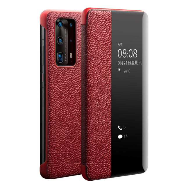 For Huawei P40 Pro QIALINO XiangNai Texture Side Window View Leather Phone Case(Red)