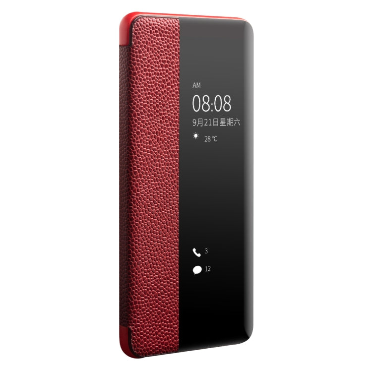 For Huawei P40 QIALINO XiangNai Texture Side Window View Leather Phone Case(Red)