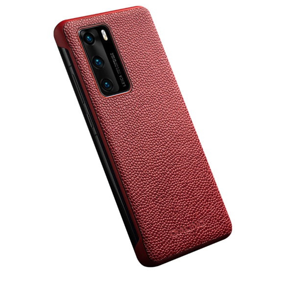 For Huawei P40 QIALINO XiangNai Texture Side Window View Leather Phone Case(Red)