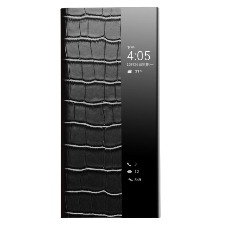 For Huawei P50 QIALINO Crocodile Pattern Side Window View Genuine Leather Phone Case(Black)