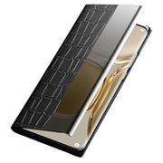For Huawei P50 QIALINO Crocodile Pattern Side Window View Genuine Leather Phone Case(Black)