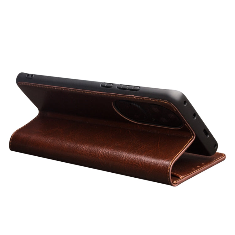 For Huawei P50 QIALINO Genuine Leather Phone Case(Brown)