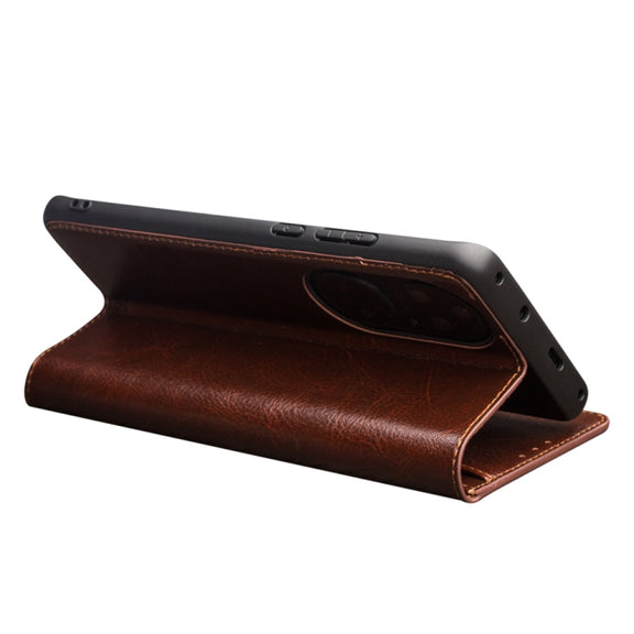 For Huawei P50 QIALINO Genuine Leather Phone Case(Brown)
