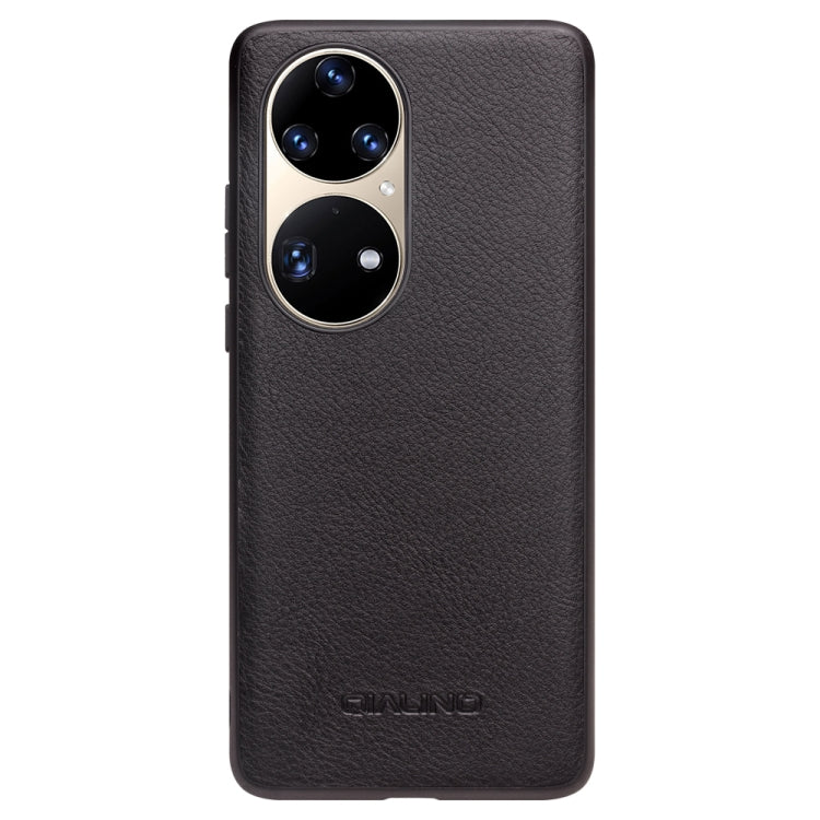 For Huawei P50 QIALINO Cowhide Texture Genuine Leather Phone Case(Black)