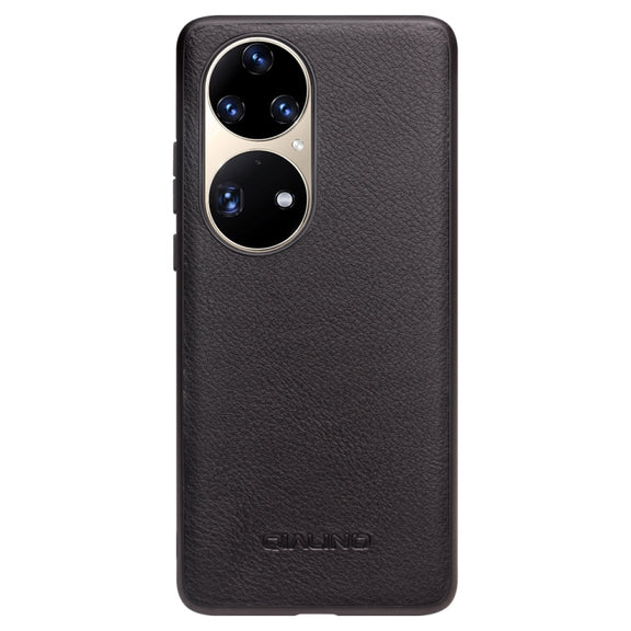 For Huawei P50 QIALINO Cowhide Texture Genuine Leather Phone Case(Black)