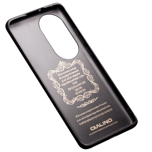 For Huawei P50 QIALINO Cowhide Texture Genuine Leather Phone Case(Black)