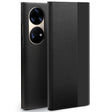 For Huawei P50 QIALINO Magnetic Side Window View Genuine Leather Smart Phone Case(Black) - free shipping - PMC TechLife - Order now!