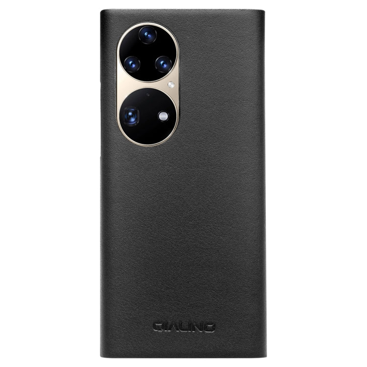 For Huawei P50 QIALINO Magnetic Side Window View Genuine Leather Smart Phone Case(Black)