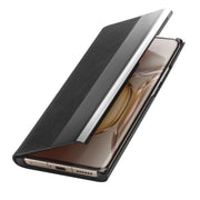 For Huawei P50 QIALINO Magnetic Side Window View Genuine Leather Smart Phone Case(Black)
