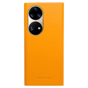 For Huawei P50 QIALINO Magnetic Side Window View Genuine Leather Smart Phone Case(Orange)