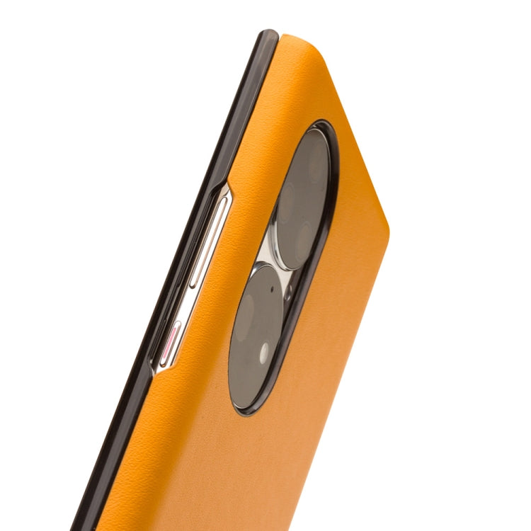 For Huawei P50 QIALINO Magnetic Side Window View Genuine Leather Smart Phone Case(Orange)