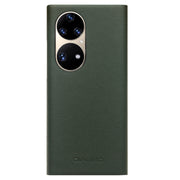 For Huawei P50 QIALINO Magnetic Side Window View Genuine Leather Smart Phone Case(Green)