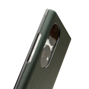 For Huawei P50 QIALINO Magnetic Side Window View Genuine Leather Smart Phone Case(Green)
