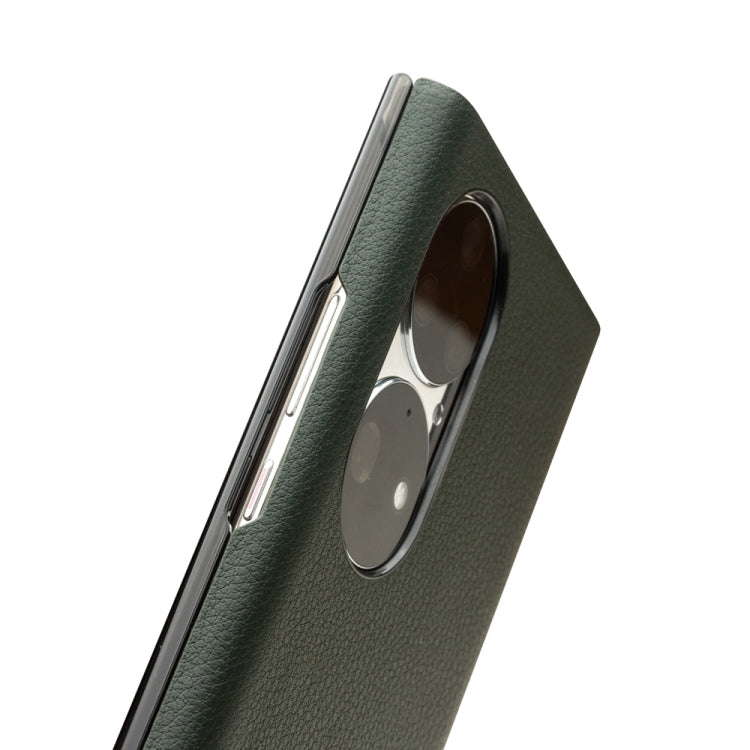 For Huawei P50 QIALINO Magnetic Side Window View Genuine Leather Smart Phone Case(Green)