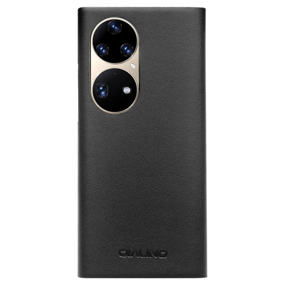 For Huawei P50 Pro QIALINO Magnetic Side Window View Genuine Leather Smart Phone Case(Black)