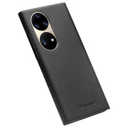For Huawei P50 Pro QIALINO Magnetic Side Window View Genuine Leather Smart Phone Case(Black)