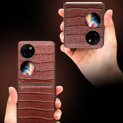 For Huawei P50 Pocket QIALINO Crocodile Pattern Genuine Leather Phone Case(Brown)