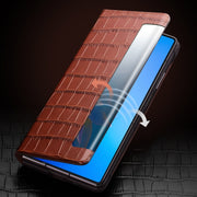 For Huawei Mate X2 QIALINO Crocodile Pattern Side Window View Genuine Leather Phone Case(Black)