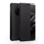 For Huawei Mate 50 QIALINO Genuine Leather Side Window View Smart Phone Case(Black)