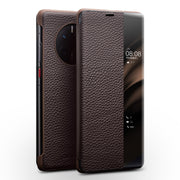 For Huawei Mate 50 QIALINO Genuine Leather Side Window View Smart Phone Case(Brown)