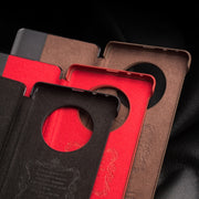 For Huawei Mate 50 QIALINO Genuine Leather Side Window View Smart Phone Case(Red)