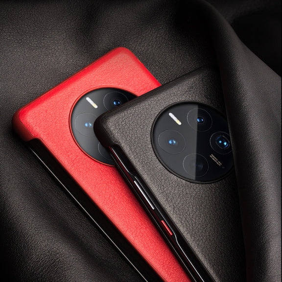 For Huawei Mate 50 QIALINO Genuine Leather Side Window View Smart Phone Case(Red)