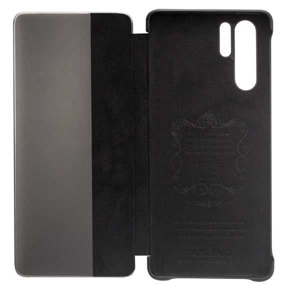 For Huawei P30 Pro QIALINO Genuine Leather Side Window View Smart Phone Case(Black)