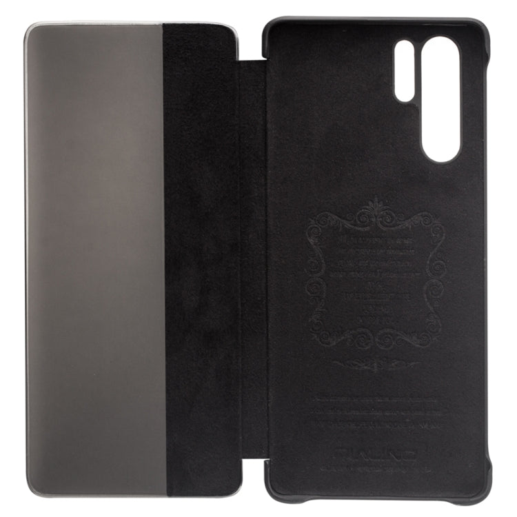 For Huawei P30 Pro QIALINO Genuine Leather Side Window View Smart Phone Case(Black)