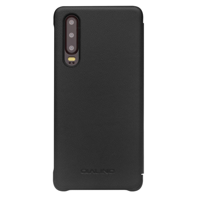 For Huawei P30 QIALINO Genuine Leather Side Window View Smart Phone Case(Black)