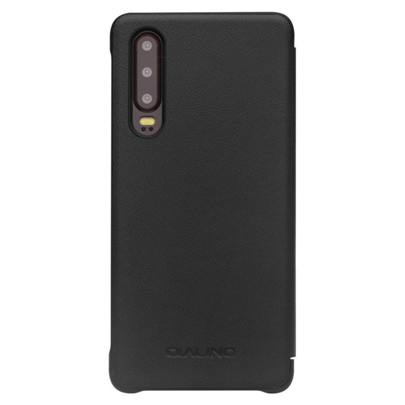 For Huawei P30 QIALINO Genuine Leather Side Window View Smart Phone Case(Black)