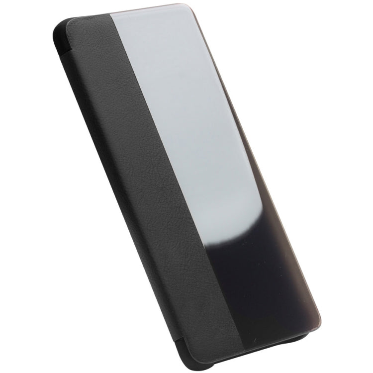 For Huawei P30 QIALINO Genuine Leather Side Window View Smart Phone Case(Black)